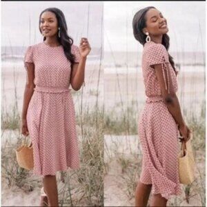 NWT Gal Meets Glam Corinne Mauve Polka Dot Cinch Waist A-line Dress Size 18